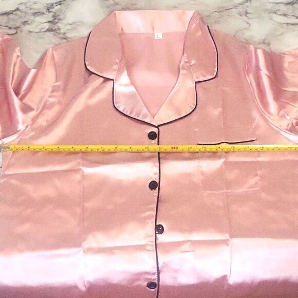 Satin Pink Pajama Set Classic Button Down Loungewear Long Sleeve Sleepwear Large - Picture 6 of 13